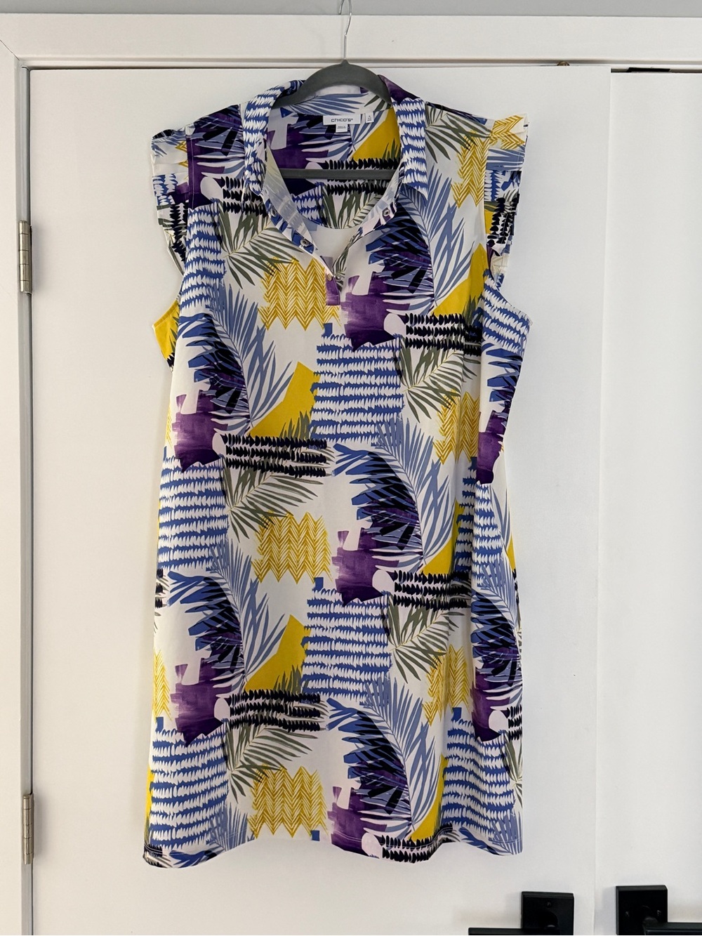 Chico's White Sleeveless Yellow & Purple Print Summer Dress